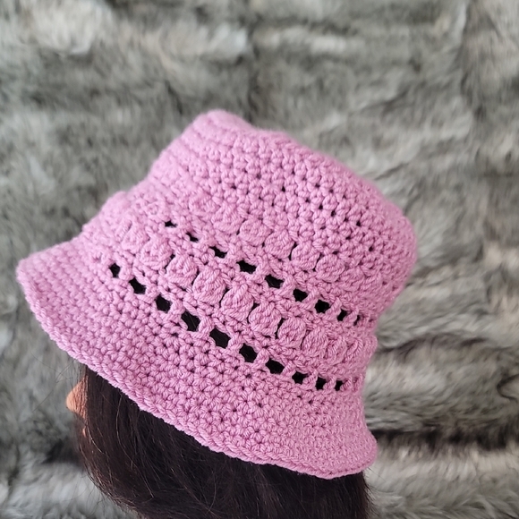 Chic Pink Crochet Bucket Hat - Picture 2 of 11